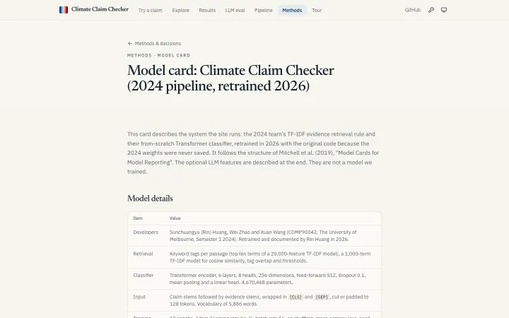 Model card: Intended use, training data, evaluation with intervals and known failure modes.