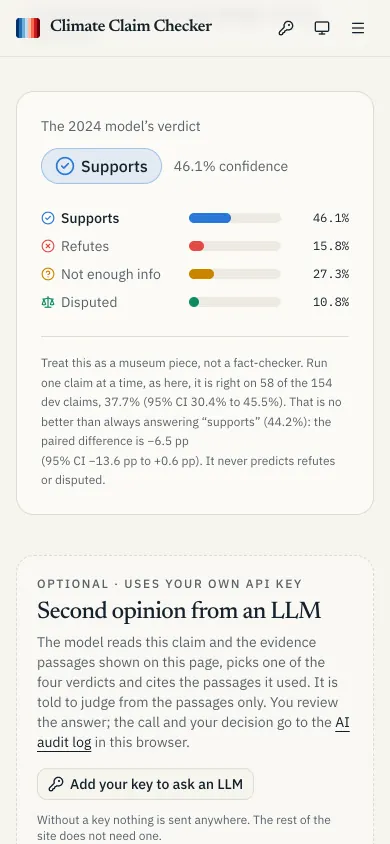 Phone: a verdict: A verdict and its probabilities at 390 px wide.
